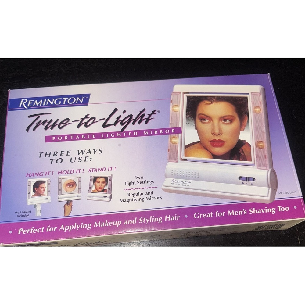 Remington True-to-Light Portable Lighted Makeup Mirror Vintage‎ 1995 LM-5 NOS